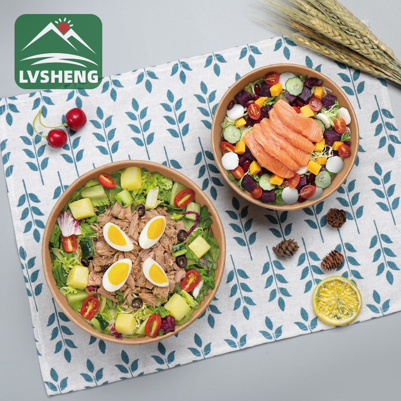 Gidan cin abinci na kayan abinci na Biodegradable Compostable Kraft Paper Bowl daga masana'antar Lvsheng